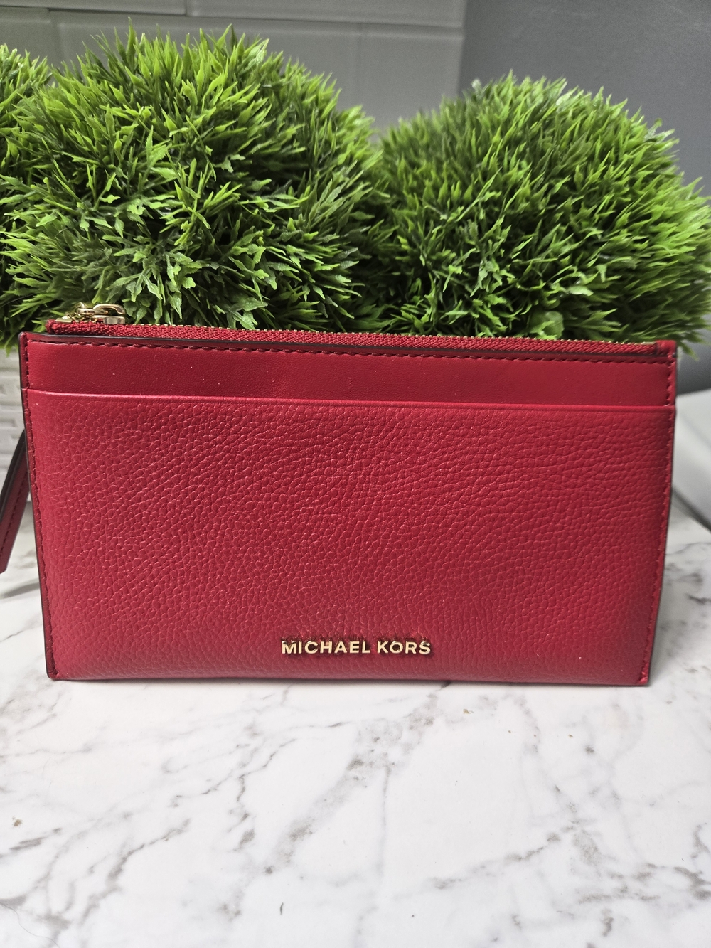 Michael Kors Red NWOT Leather Zip Wallet with Gold Logo